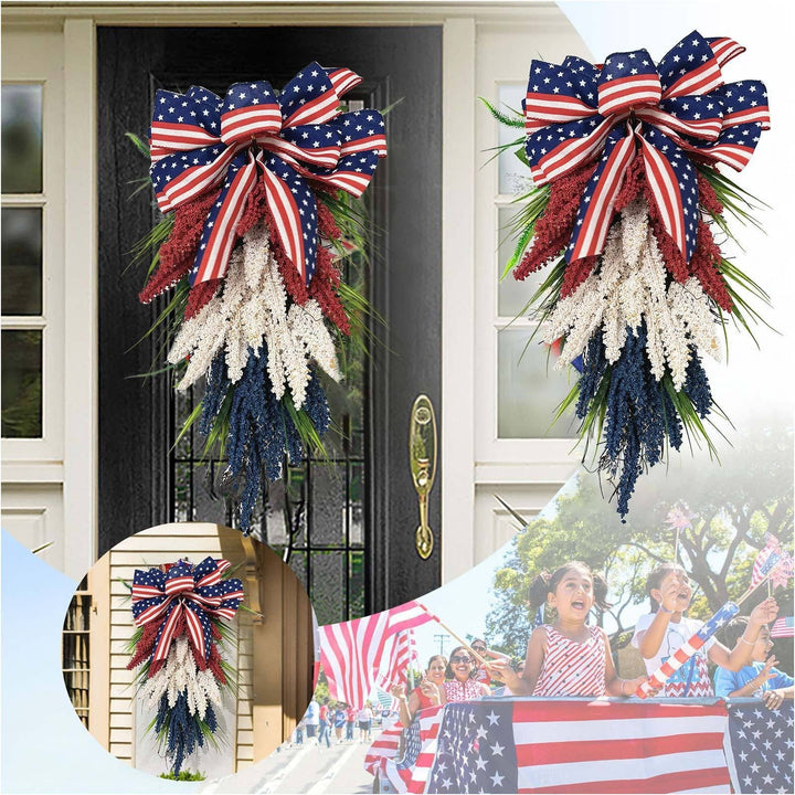 Unisex nan more patriotic door decoration swag with bow and intricate berry branches Kalsten