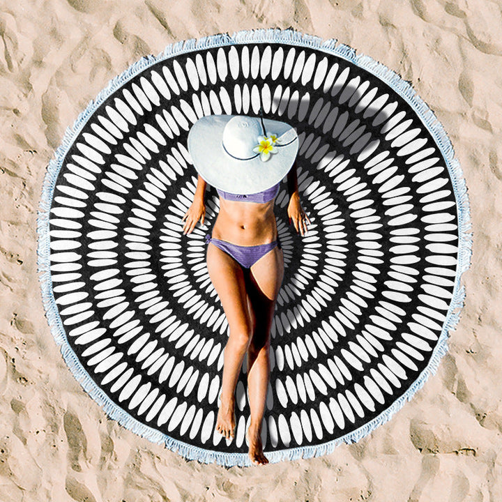 Round beach towel with artistic lotus design Kalsten
