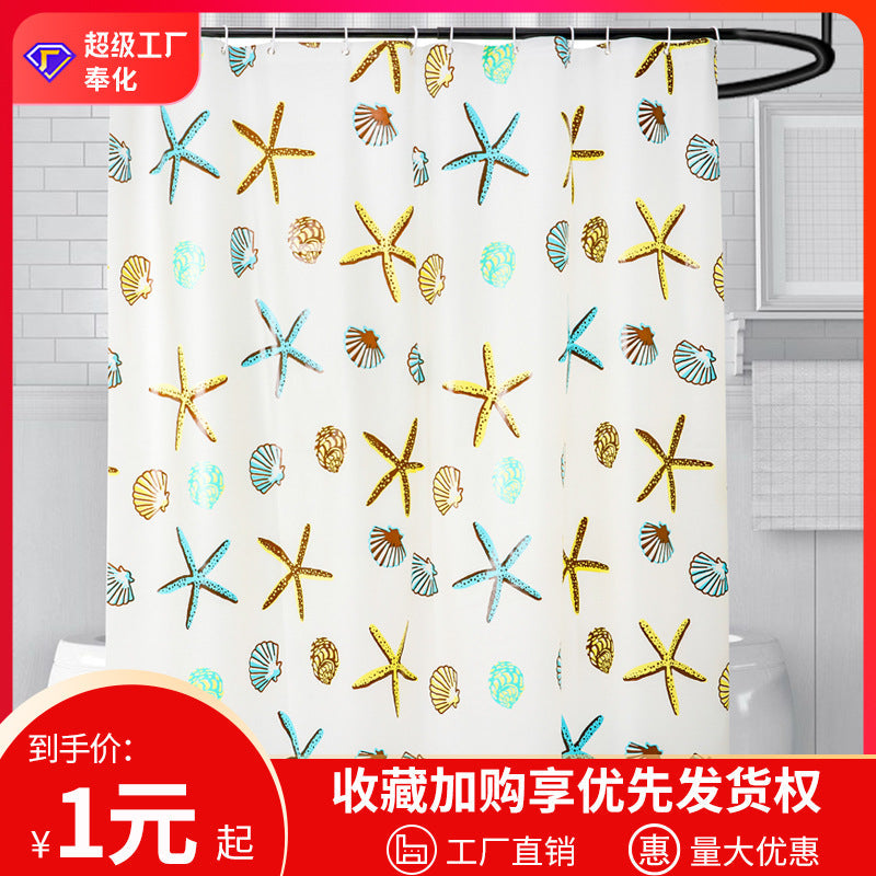 Coastal Sea Life Print Shower Curtain Kalsten