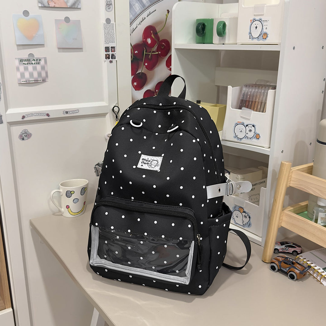 Multi-Pocket Polka Dot School Backpack