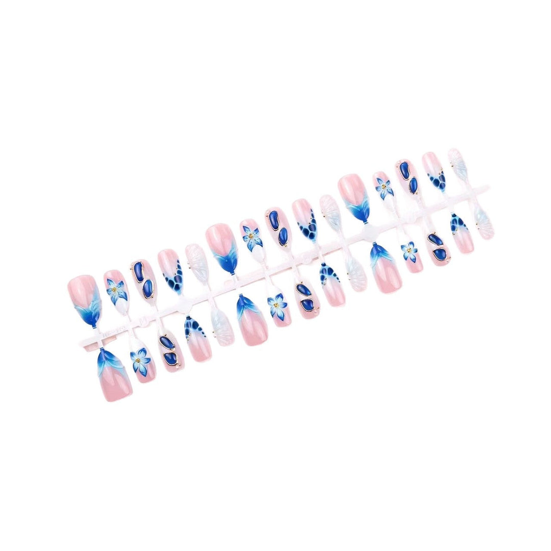 Artistic Press-On Nail Tips Set with Floral and Geometric Patterns Kalsten