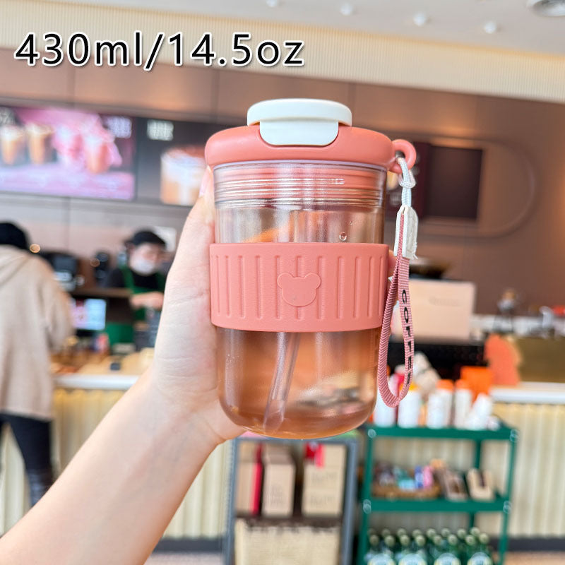 Women insulated drinking bottle with non-slip silicone ring and integrated straw Kalsten