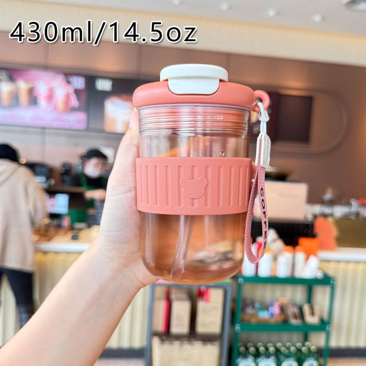 Women insulated drinking bottle with non-slip silicone ring and integrated straw Kalsten