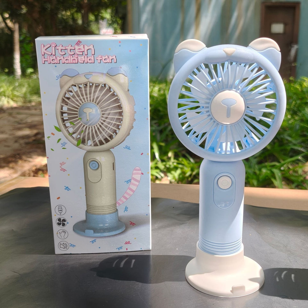 Unisex nan portable rechargeable handheld fan with bear-ear silicone frame foldable desk stand Kalsten