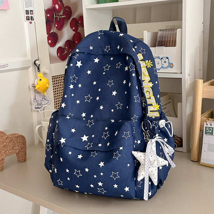 Multi-Pocket Lightweight Star-Patterned School Backpack