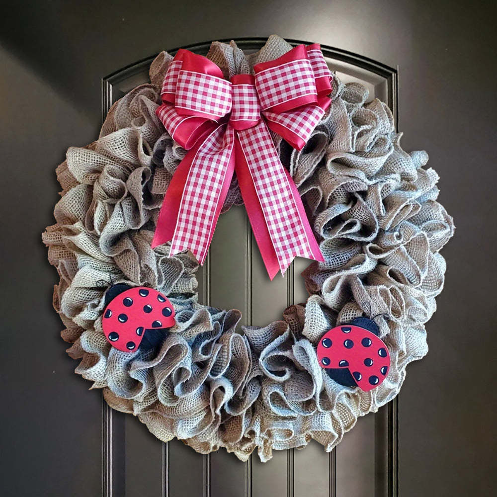 Unisex nan rustic burlap spring wreath with daisy ornament and gingham bow Kalsten
