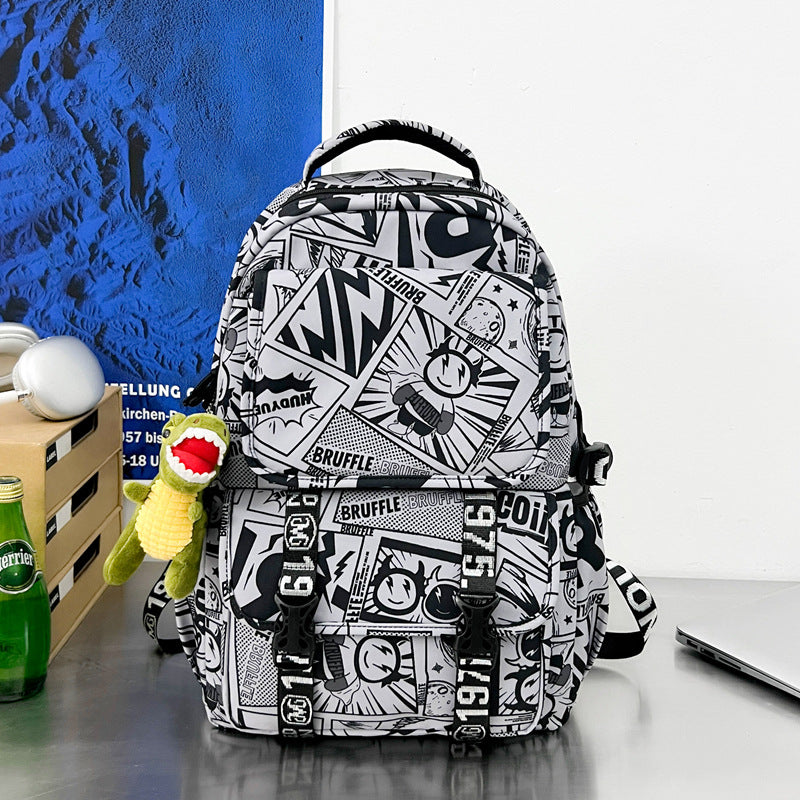 Graphic Print High-Capacity School Backpack