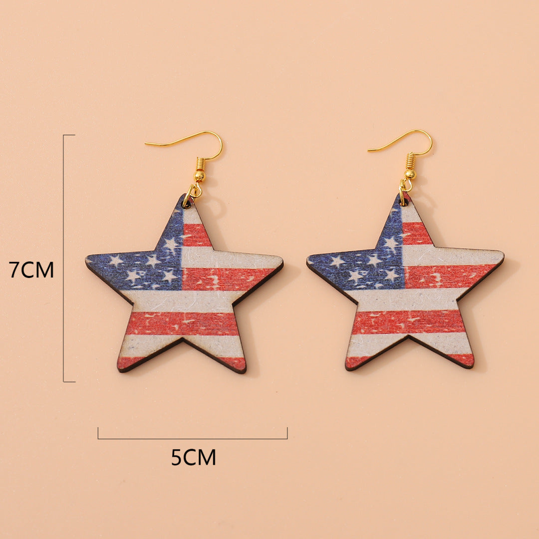 Women's nan star-shaped patriotic wooden dangle earrings with distressed flag print Kalsten