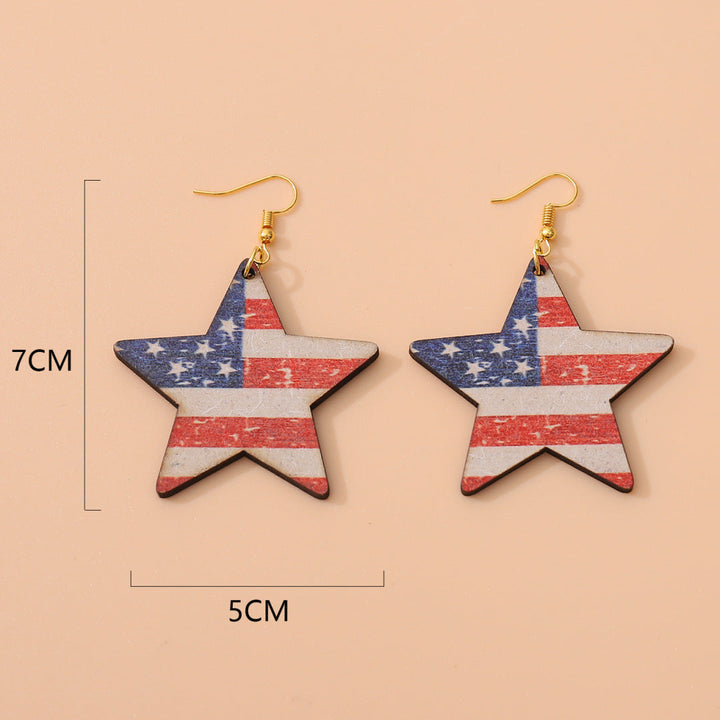 Women's nan star-shaped patriotic wooden dangle earrings with distressed flag print Kalsten