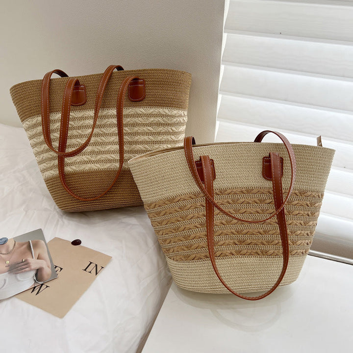Handcrafted wicker bag with elegant leather accents Kalsten