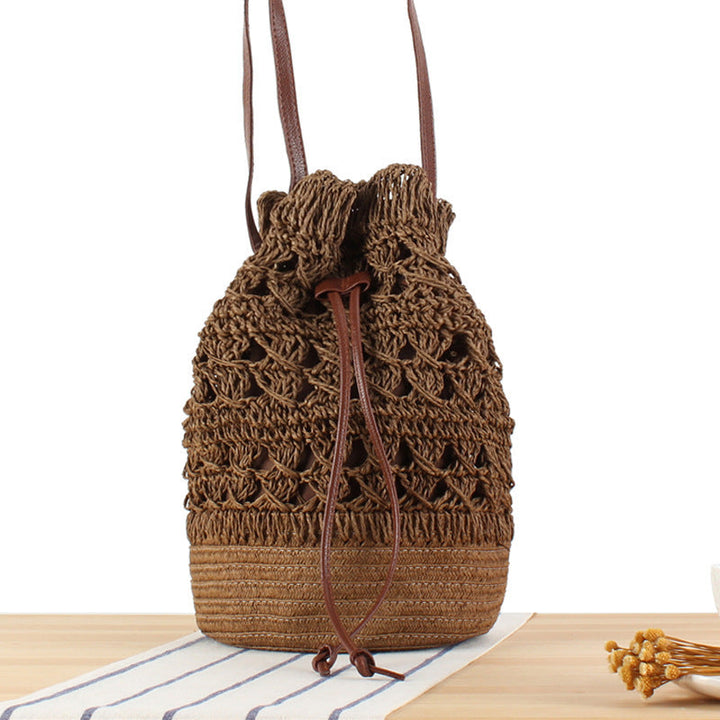 Designer Backpack Made of Natural Weave with Leather Accents Kalsten