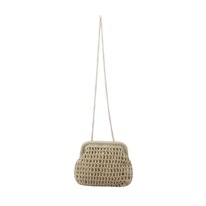 Woven Natural Material Handbag with Fine Chain Accents Kalsten