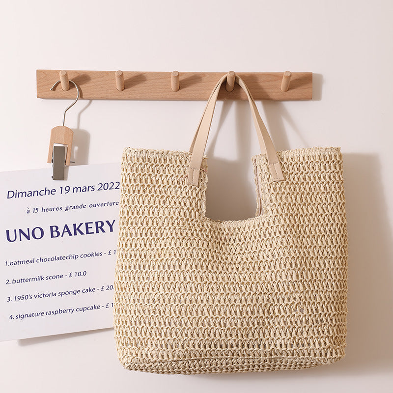 Elegant Woven Tote Bag with Sturdy Leather Handles Kalsten