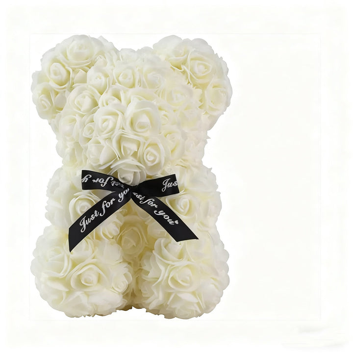 Handcrafted Foam Rose Teddy Bear Gift Sculpture With Satin Ribbon