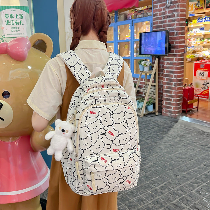 Backpack with Cute Bear Pattern and Functional Compartments Kalsten