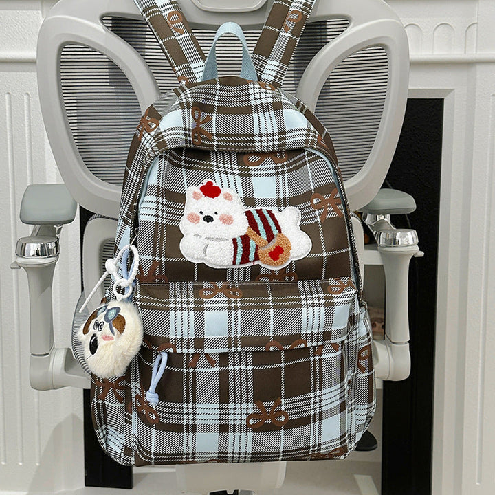 Cute Cartoon-Themed Plaid Backpack