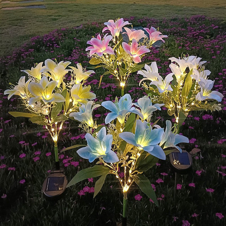 Solar LED Lily Garden Stake Light With Integrated Fairy String And Lifelike Silk Petals Kalsten
