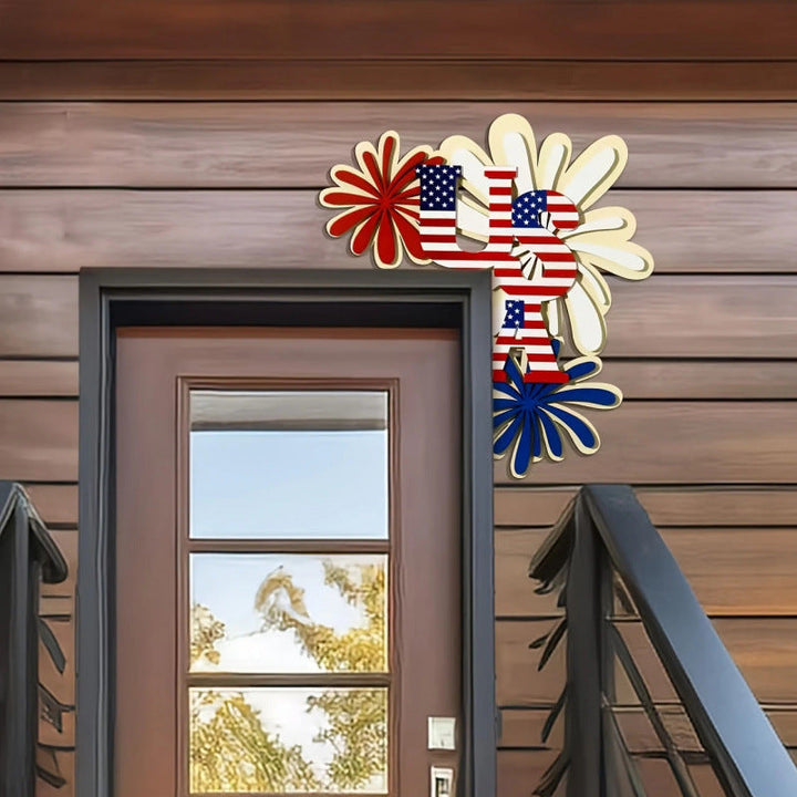Independence Day layered laser-cut corner door and wall plaque with USA flag letter motif Kalsten