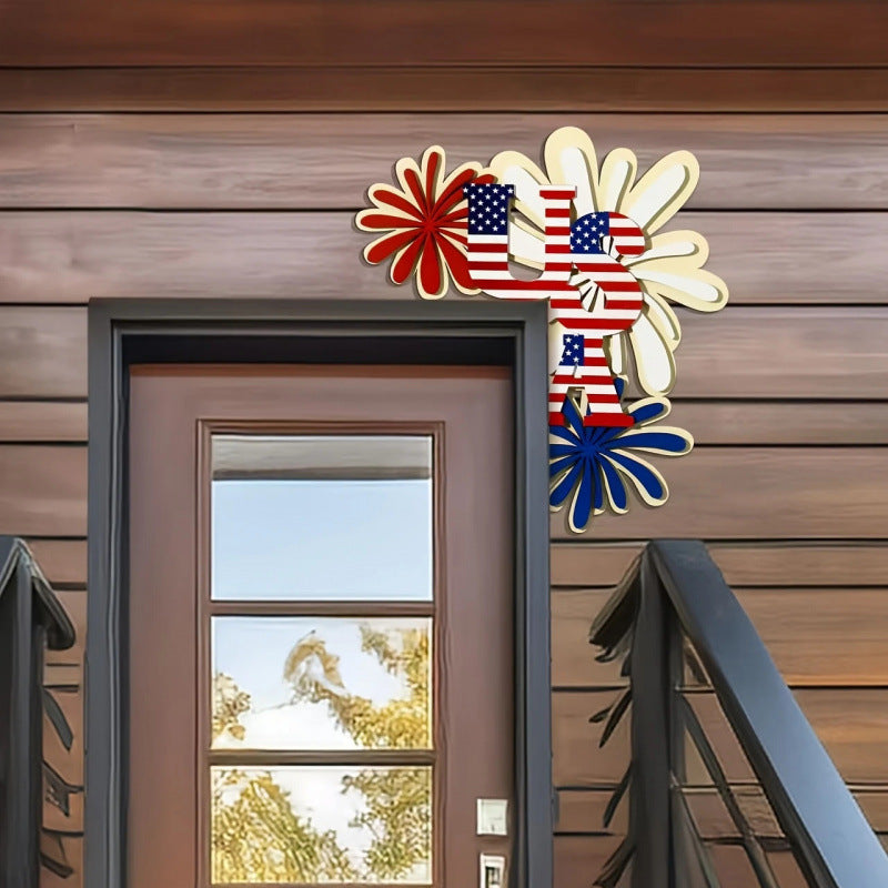 Unisex nan patriotic door and wall corner decoration made of wood with USA lettering Kalsten