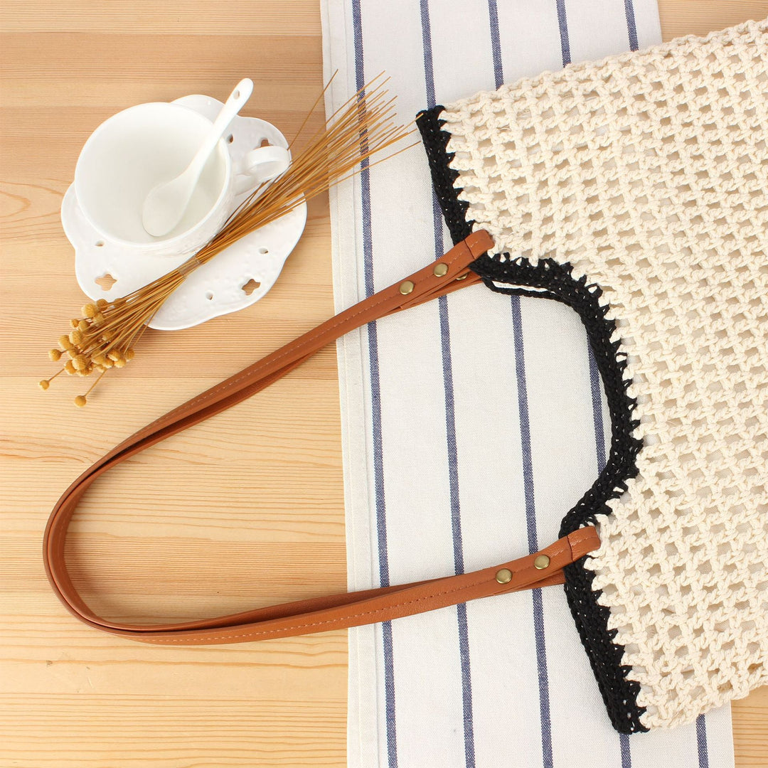 Stylish Macrame Tote Bag with Sturdy Leather Handles Kalsten