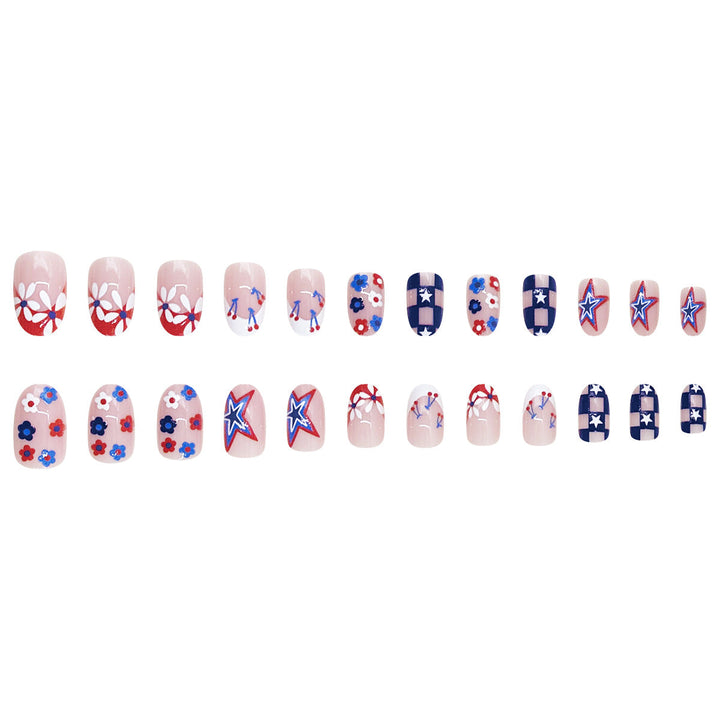 Women's nan patriotic star and floral press-on nail kit with mixed shapes and glossy finish Kalsten