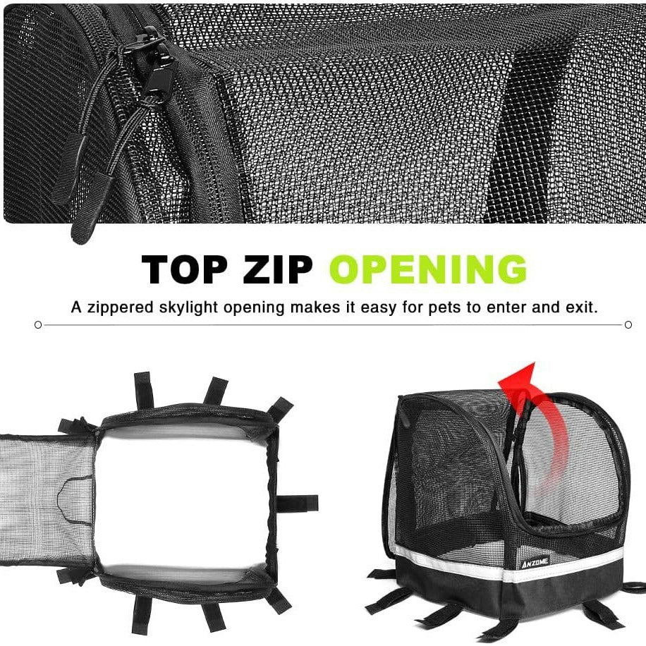 front-mount bicycle pet carrier basket with mesh canopy, reflective trim and adjustable straps Kalsten