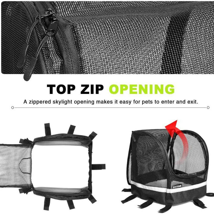 front-mount bicycle pet carrier basket with mesh canopy, reflective trim and adjustable straps Kalsten