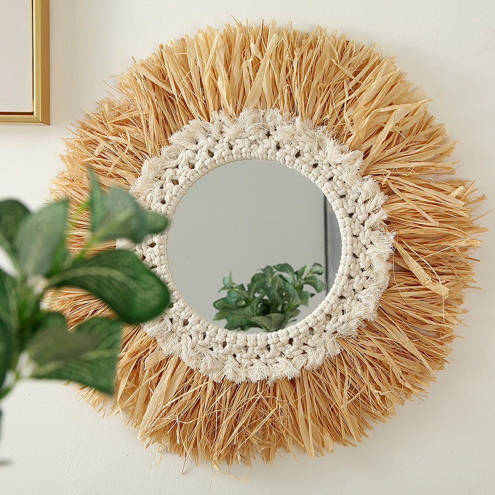 Decorative Macrame Sunburst Wall Mirror Acalora
