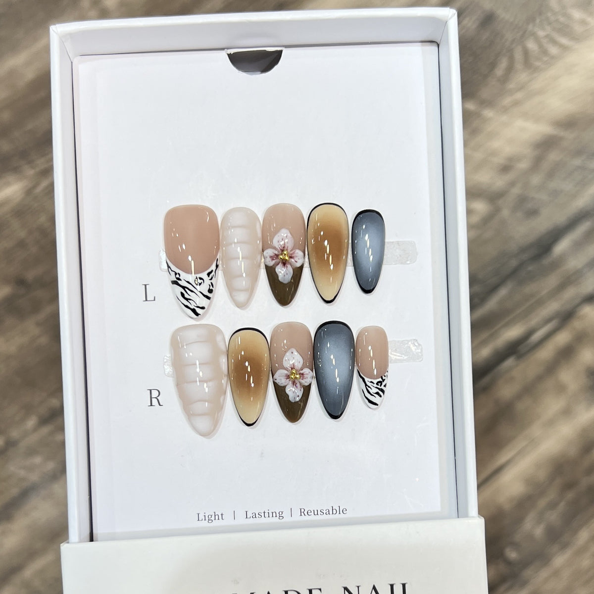 Artistic Stiletto Press-On Nail Set with Floral Accent Acalora