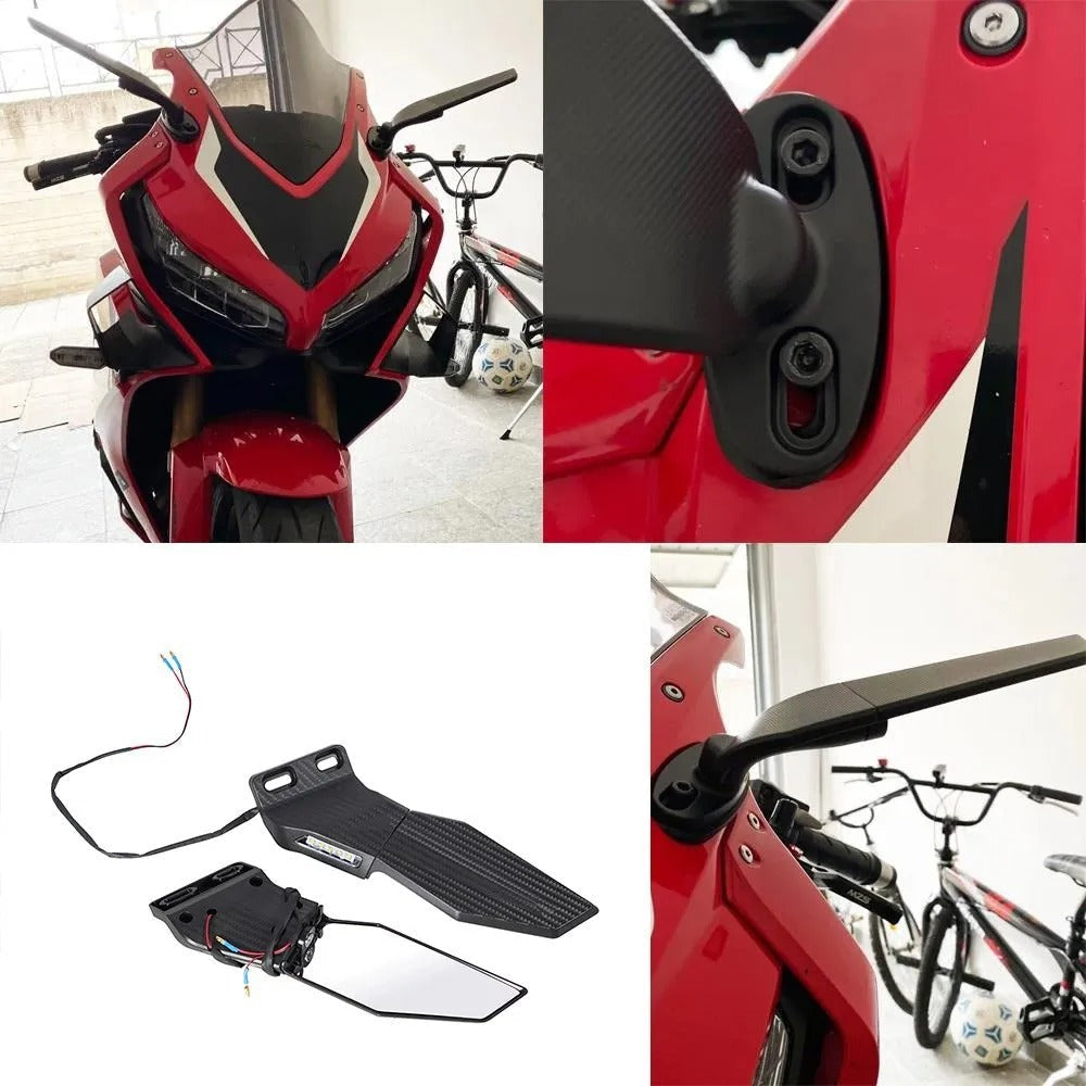 Motorcycle mirror set with integrated LED turn signal Kalsten