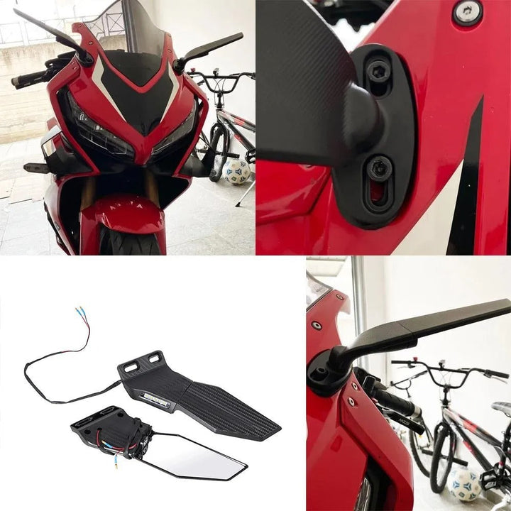 Motorcycle mirror set with integrated LED turn signal Kalsten