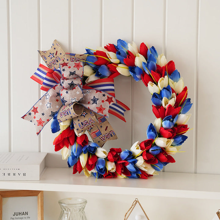 Unisex nan festive door and wall wreath made of foam roses and wrapped textile ribbon Kalsten