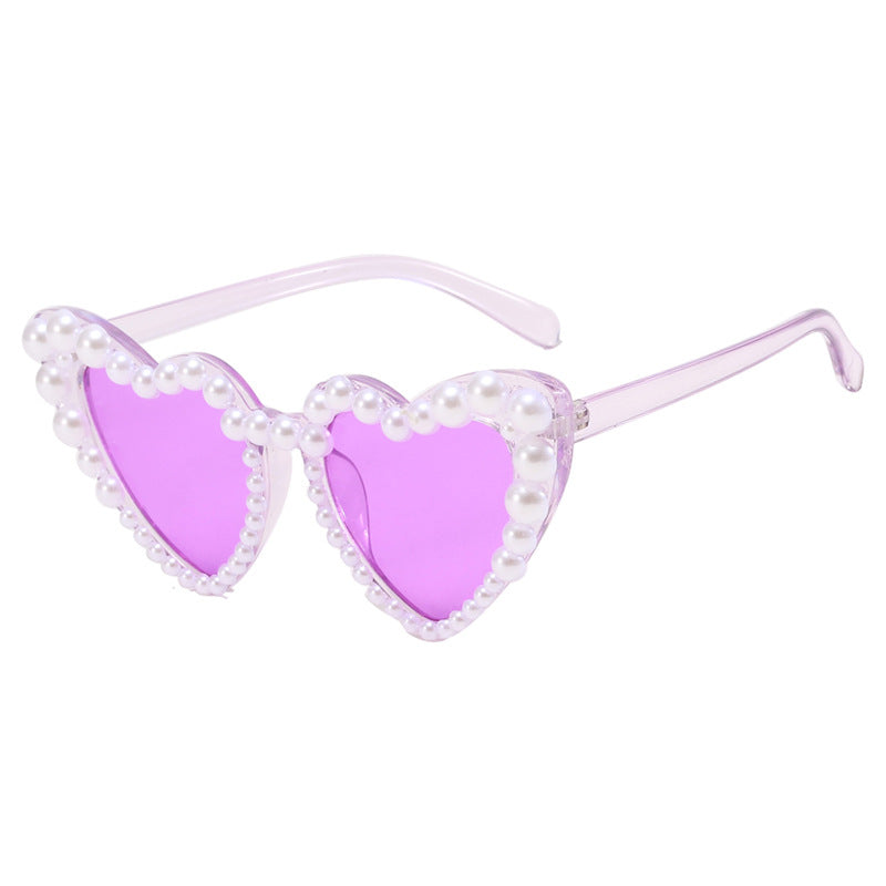 Women's Heart-Shaped Sunglasses with Pearl-Embellished Frame Kalsten