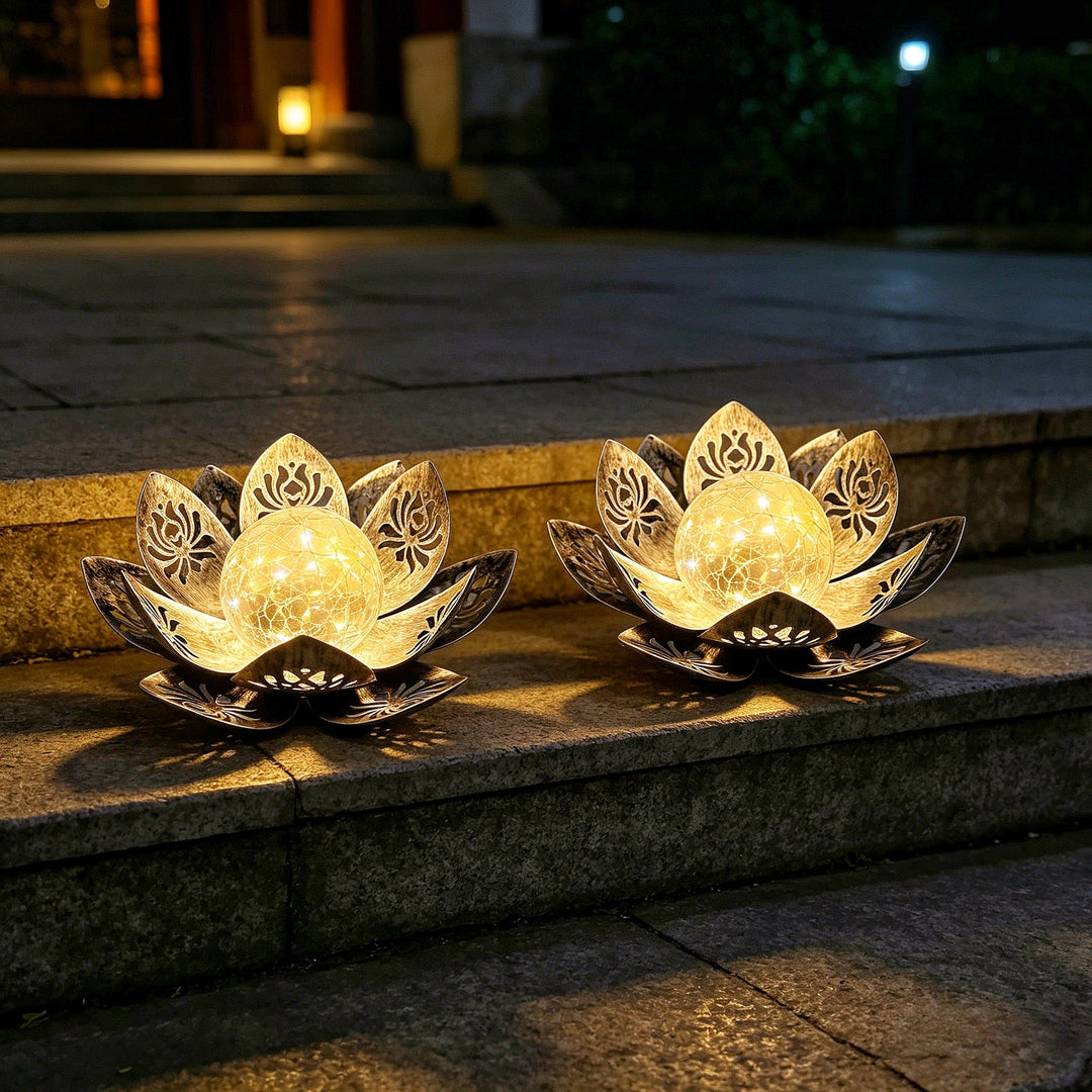 Decorative Lotus Solar Garden Light With Cracked Glass Orb Kalsten