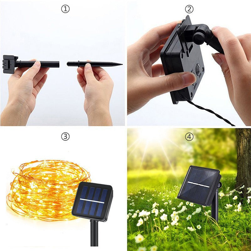 Solar Copper Wire Fairy String Lights With Dual Stake Panels Kalsten