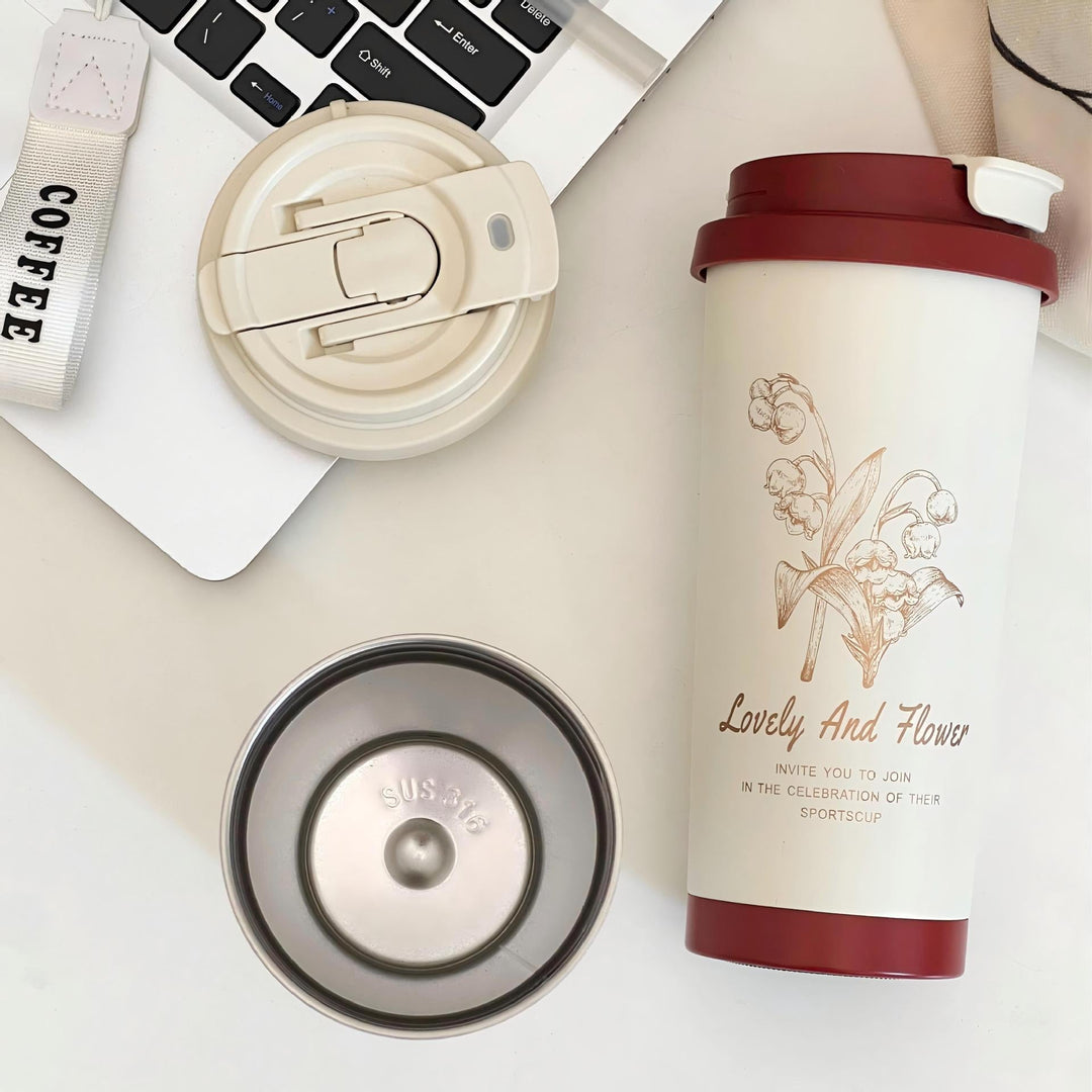 Women Travel Mug with Elegant Flower Illustration Kalsten