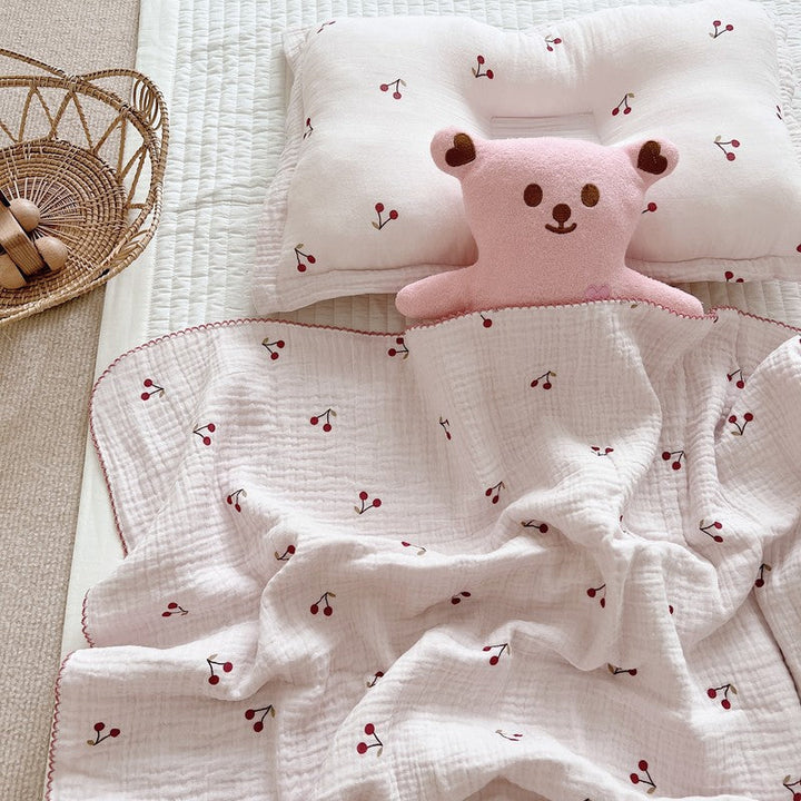 Unisex soft muslin blanket with cherry-shaped embroidery Kalsten