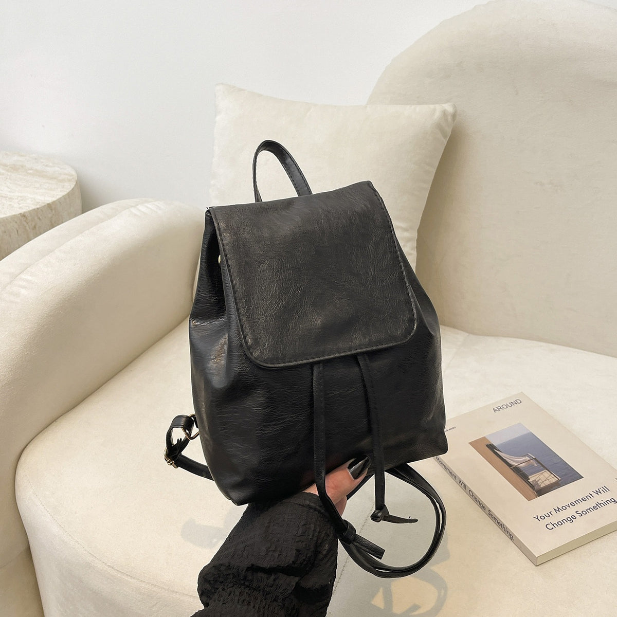 Cute Cat-Themed Faux Leather Backpack Acalora