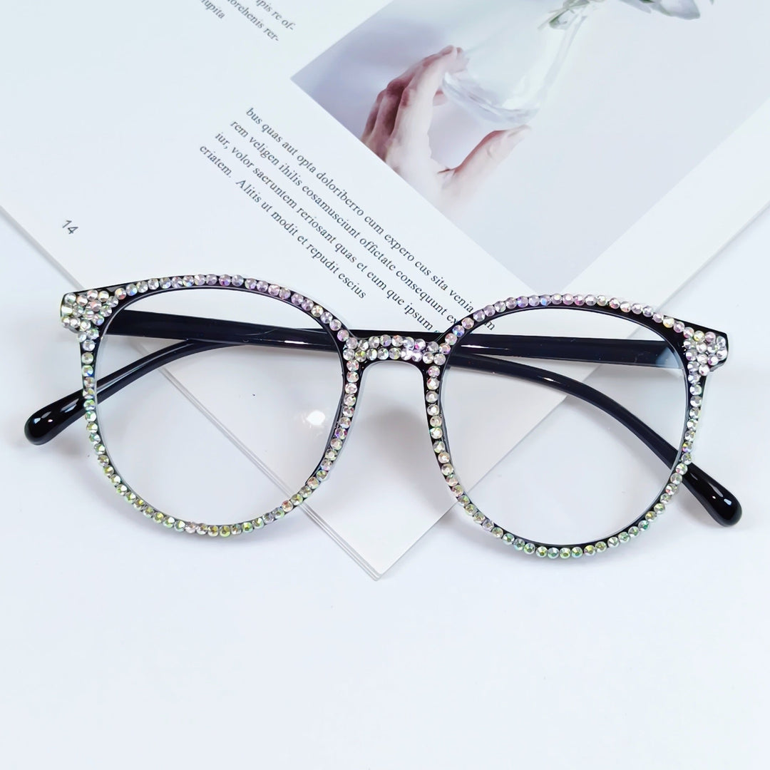 Women Stylish Cat Eye Glasses with Sparkling Rhinestone Trim Kalsten