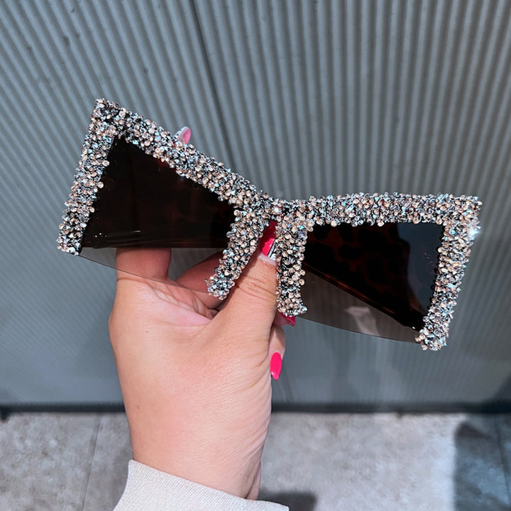 Women's Glamorous Oversized Sunglasses with Sparkling Crystal Frame Kalsten