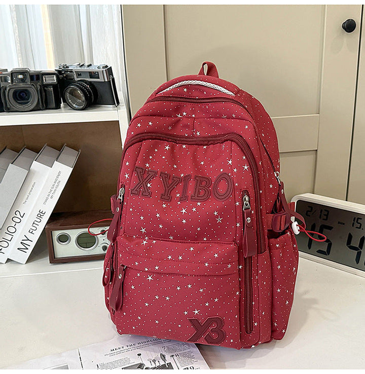 Multi-Pocket Star-Embellished School Backpack