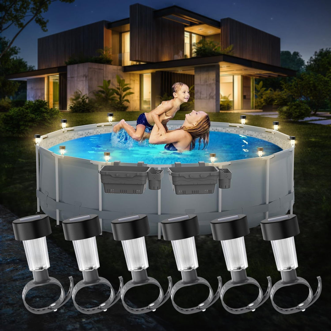 Solar-Powered LED Clip-On Above-Ground Pool Rim Lights With Waterproof Durable Mounting Kalsten