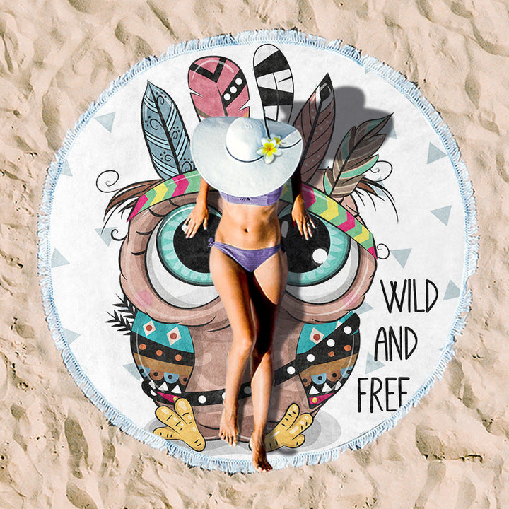 round beach towel with cheerful palm motif Kalsten