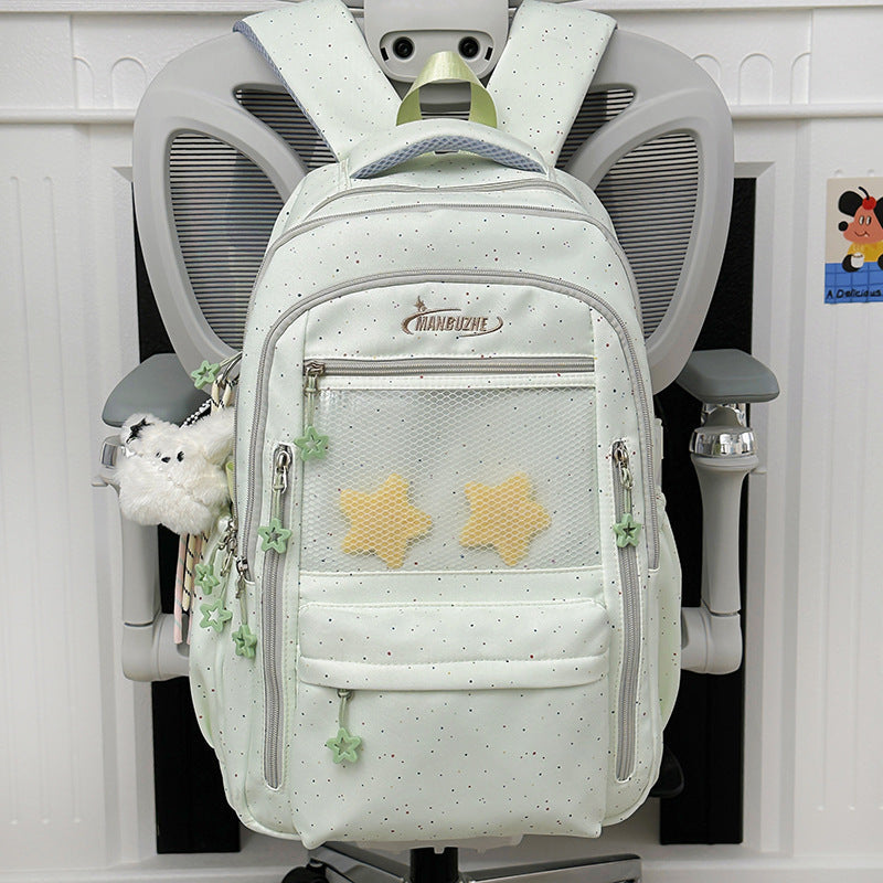 Star-Embellished Multi-Pocket School Backpack
