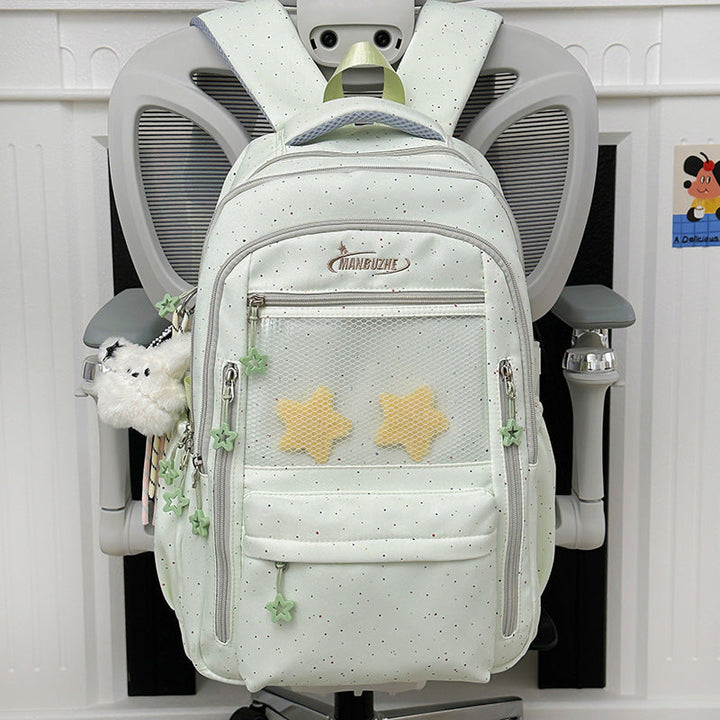 Star-Embellished Multi-Pocket School Backpack