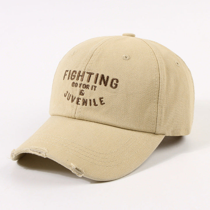 Women's Distressed Cotton Cap with Motivational Embroidery Kalsten