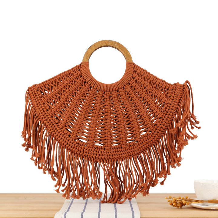 Macramé Handbag with Wooden Handles Kalsten