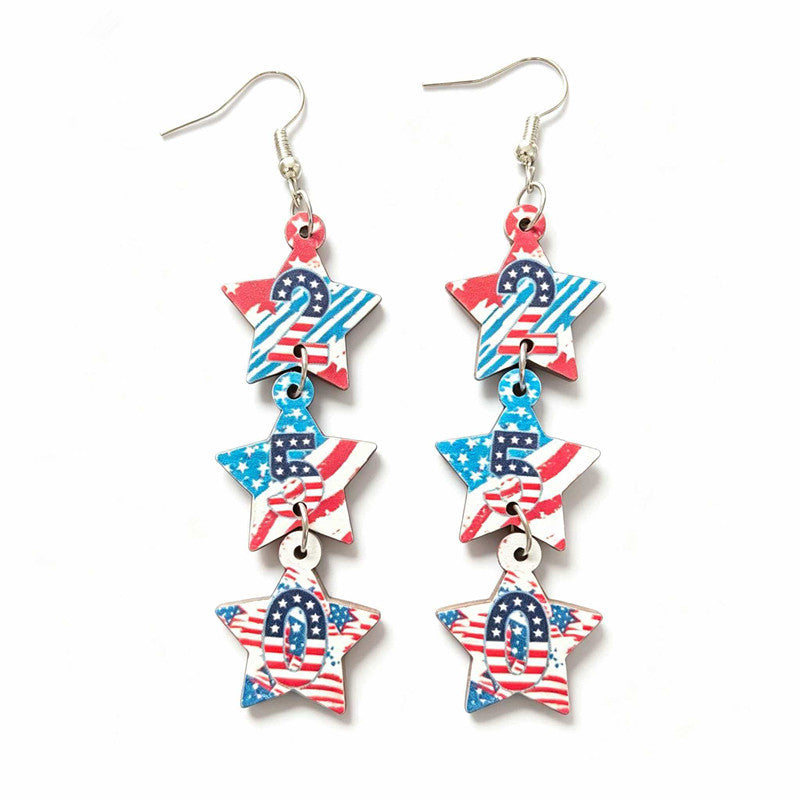 Women's nan patriotic triple-charm dangly novelty earrings with cowboy hat heart bow Kalsten