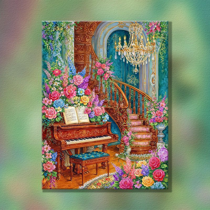 Elegant Floral Piano Scene Wall Art Kalsten