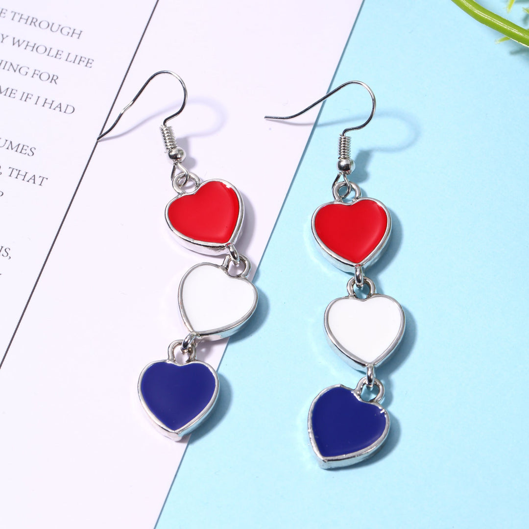 Women's long multi-row heart cascade earrings with enamel filling and fish hook clasp Kalsten